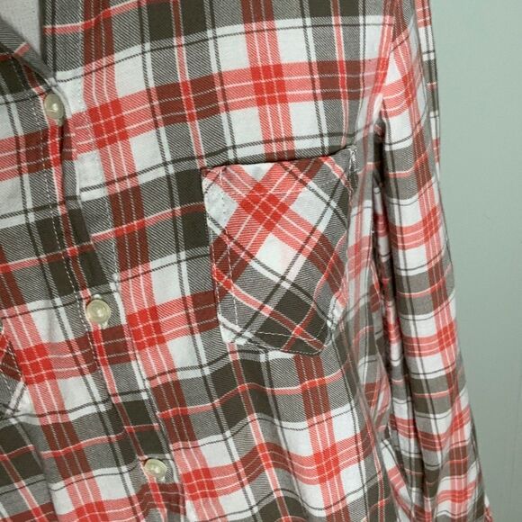 Old Navy Orange & Gray Long Sleeve Button Front Casual Flannel Collared Shirt XS - Picture 7 of 11